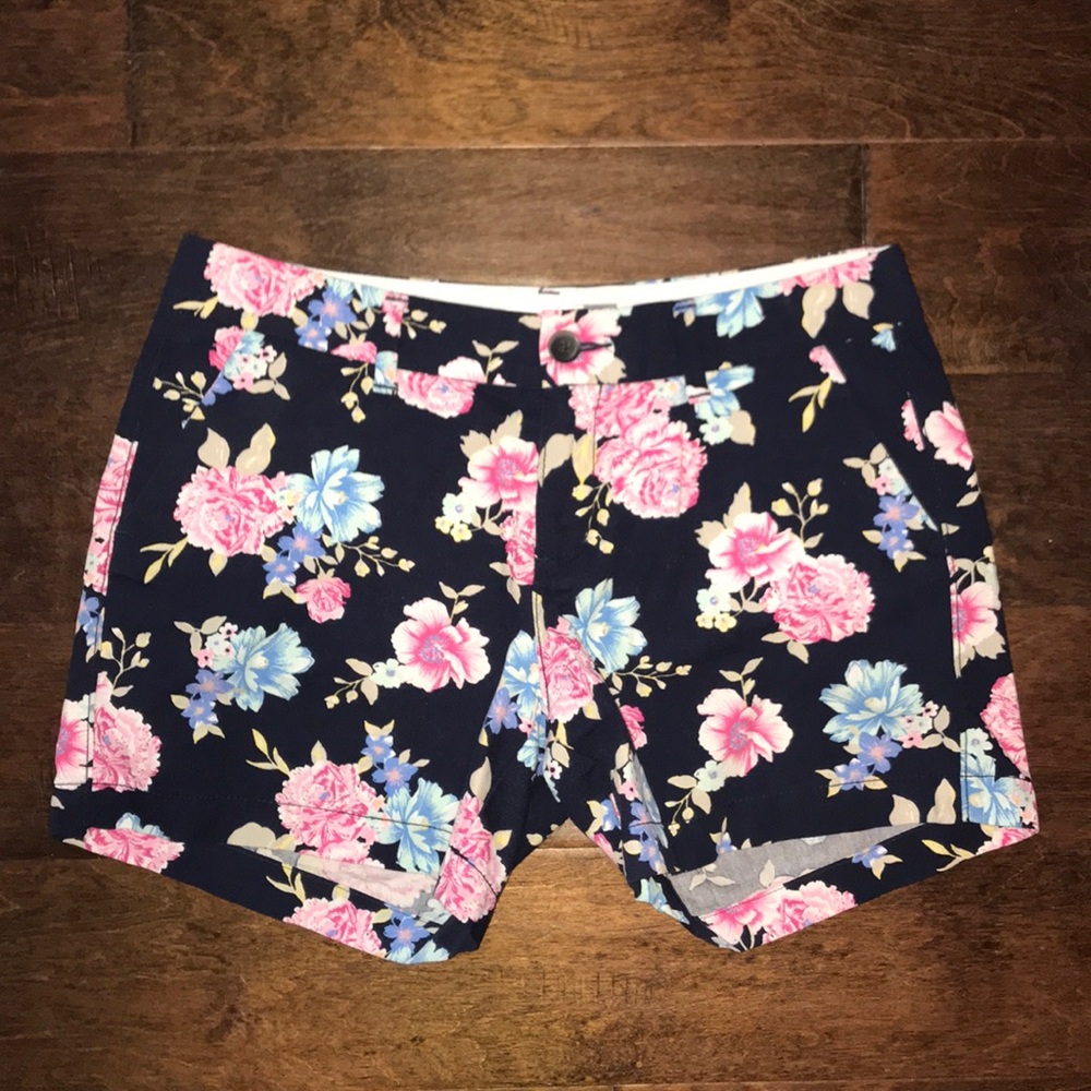 Black Floral Print Shorts